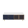 Mercer41 Modern Navy Blue Coffee Table with 2 Glass Door Storage, 4 ...